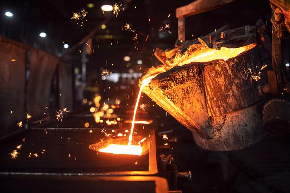 Glowing material being poured